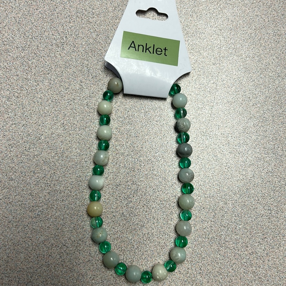 Moon looking bead anklet with green spacers
